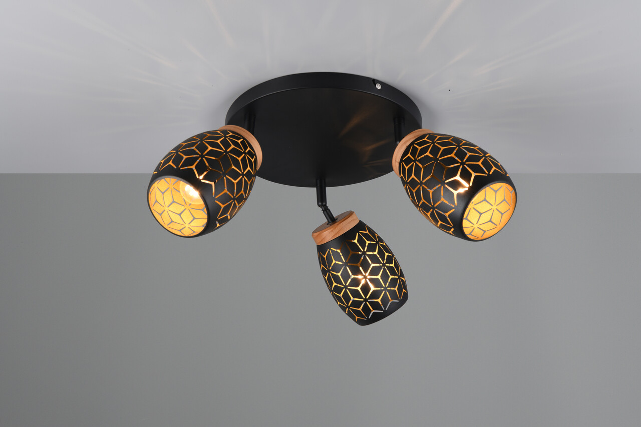 Plafoniera Bidar, RL, 58x27 cm, 10W, 3x E14, metal, negru/natur - imagine 3